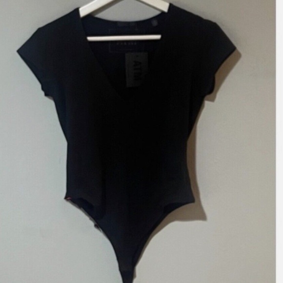 ATM Anthony Thomas Melillo Deep V-Neck Black Bodysuit - Picture 5 of 14